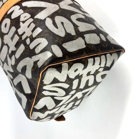 LOUIS VUITTON M92197 Monogram Graffiti Keepall50 Duffle Travel Bag Brown/White - Picture 6 of 13